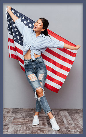 young woman American Flag