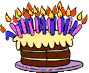 animated birthday cake with many burning candles