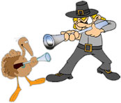 thanksgiving standoff between turkey and pilgrim