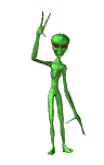 green alien waving
