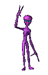 purple alien waving
