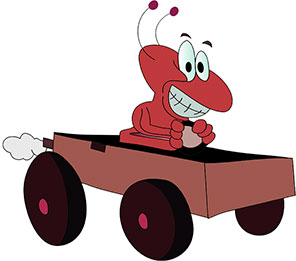 ant driving a car