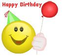 Happy Birthday with smiley face and balloon animated
