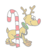 reindeer tied to a candy cane post - hey, he has a red nose
