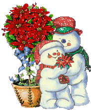 snowman family with poinsettias