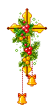 cross, bells and holly