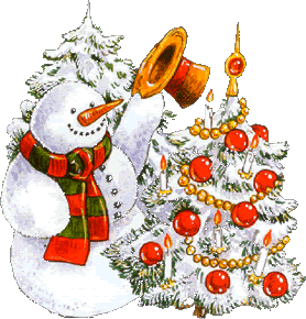 frosty the snowman with Christmas tree