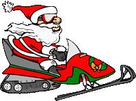 Santa riding snowmobile