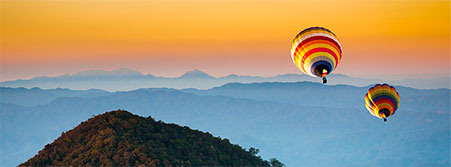 balloons in mountains