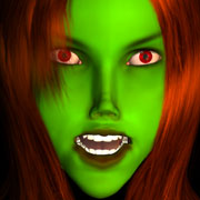 girl green face red eyes