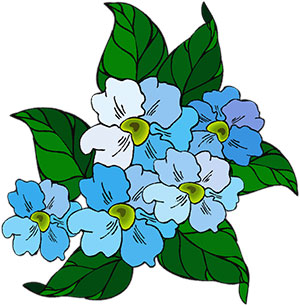 light blue flowers on green