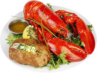 lobster with baked potato and butter