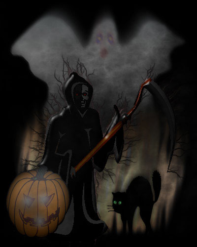 grim reaper and evil jack-o'-lantern
