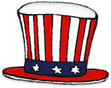 red, white and blue top hat