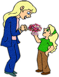 girl giving flowers to mom