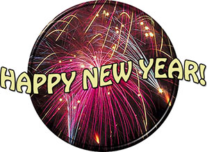 New Year round button fireworks