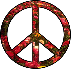 peace sign made of red and yellow flowers