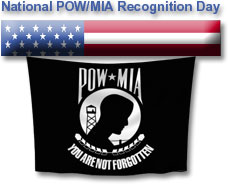 pow-mia hanging flag from American flag bar