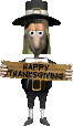 animated pilgrim with Happy Thanksgiving sign