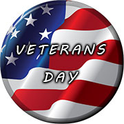 Veterans Day button on American flag